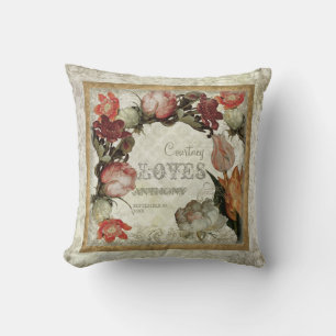 Almofada Jardim Antigo Vintage Floral Tulip Rosa Hellebore