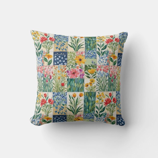Almofada Jardim Botânico Floral de Patchwork Flores Bonitas (Frente)