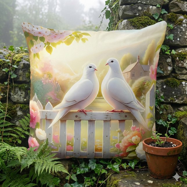 Almofada Jardim da Casa de Campo das Pombas Brancas (White Doves Cottage Garden Throw Pillow Mockup A)
