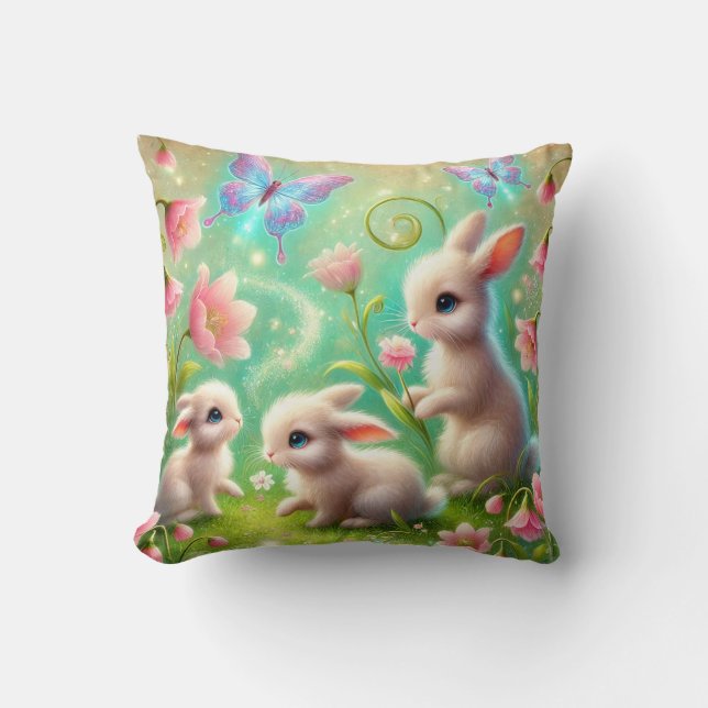 Almofada Jardim de Coelhos da Primavera Fantasia (Frente)