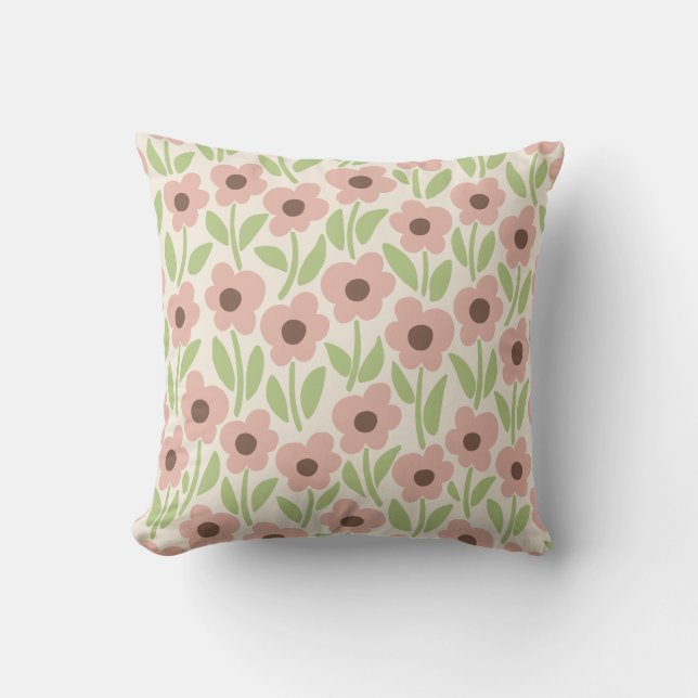 Almofada Jardim de Flores de Giz Inspirado em Pastéis Retrô (Frente)