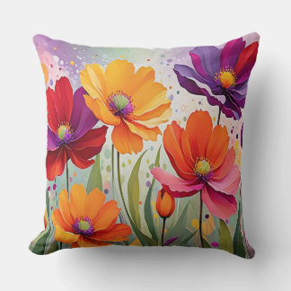 Almofada Jardim de Flores de Verão Aquarela