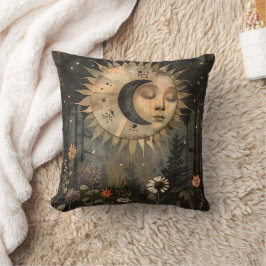 Almofada Jardim de Flores Silvestres Sol Lua Celestial Boho