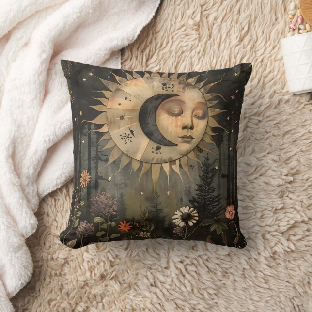 Almofada Jardim de Flores Silvestres Sol Lua Celestial Boho (Cobertor)