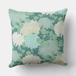 Almofada Jardim de Hortênsias Vintage Azul Turquesa Marfim