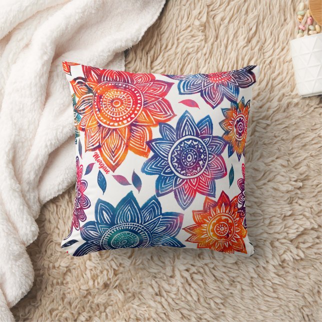 Almofada Jardim de Mandala - Presente de Boho Vibrante (Cobertor)
