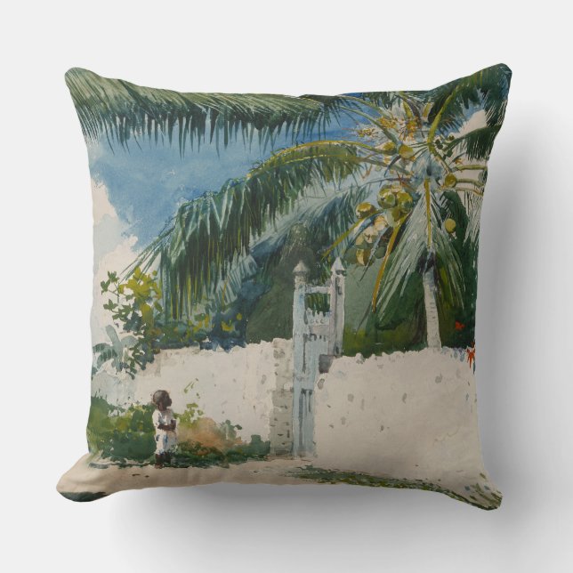 Almofada Jardim de Nassau, Bahamas (Arte Caribe) (Frente)