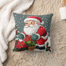 Almofada Jardim de Poinsettia Nevado do Papai Noel