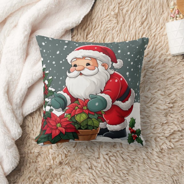 Almofada Jardim de Poinsettia Nevado do Papai Noel (Cobertor)