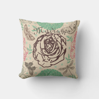 Almofada Jardim de Rosa Floral de Vintage Personalizado