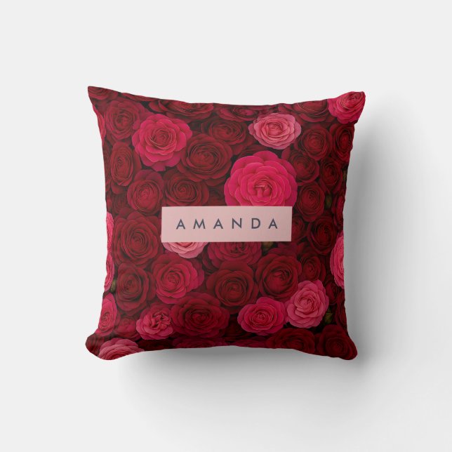 Almofada Jardim de Rosas Vermelhas e Rosas Personalizadas (Frente)