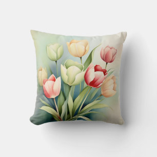 Almofada Jardim De Tulipas De Aquarela Em Verde Sage
