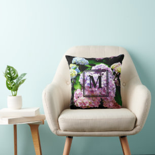 Almofada Jardim Hydrangea, rosa, azul, floral roxo