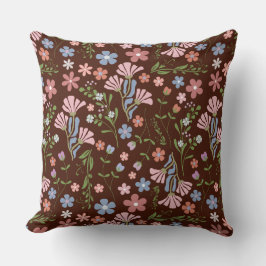 Almofada Jardim primavera com Fundo Castanho de Chocolate