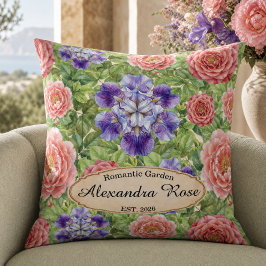 Almofada Jardim Romântico de Aguarela Rosa Íris Peônia
