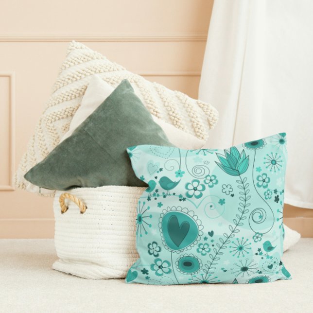 Almofada Jardim Whimsical em Travesseiro Teal (Criador carregado)