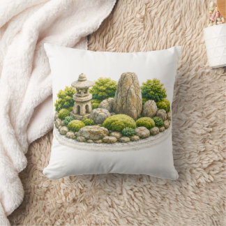 Almofada Jardim Zen Japonês com Lanterna de Pedra e Rocha