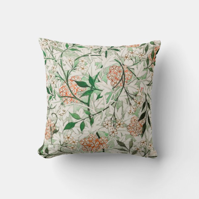 Almofada Jasmine por William Morris Green Pink White Floral (Frente)