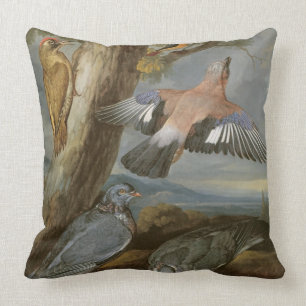 Almofada Jay, pica-pau verde, pombos e Redstart, c.165