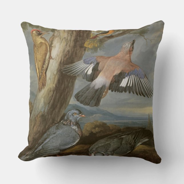 Almofada Jay, pica-pau verde, pombos e Redstart, c.165 (Frente)