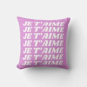 Almofada Je T'aime Francês Eu Te Amo Rosa violeta-claro