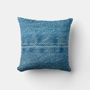 Almofada Jeans fecham o fundo. Denim costurando. Azul f