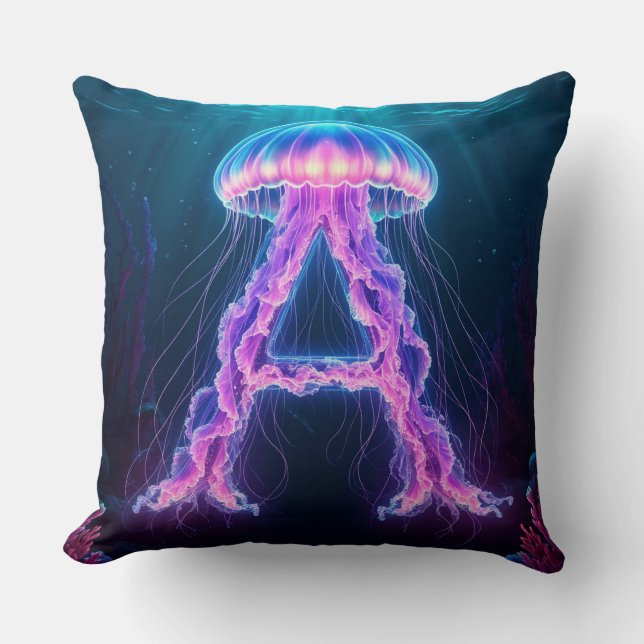 Almofada ✨ Jellyfish Neon Letra A Presente para Berçário Oc (Frente)