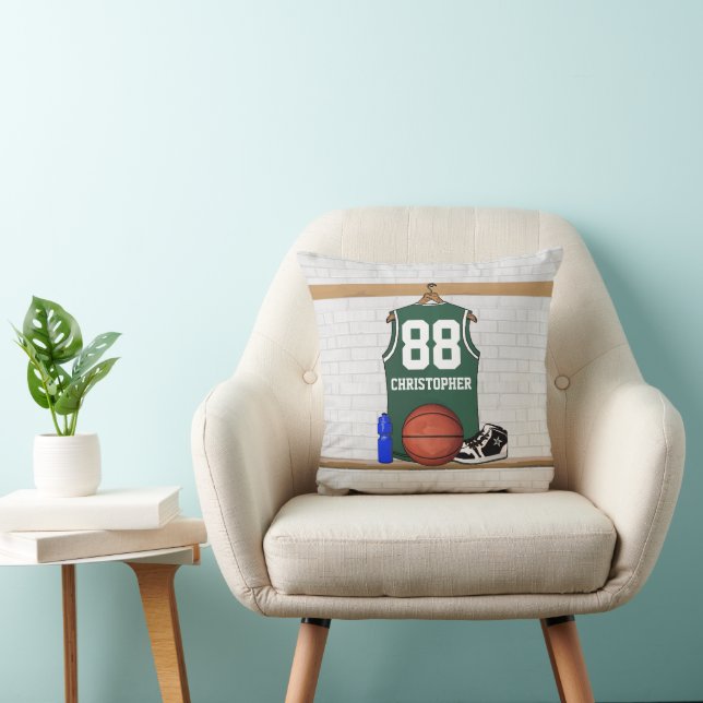 Almofada Jérsei de Basquete Branco e Verde Personalizado (Cadeira)