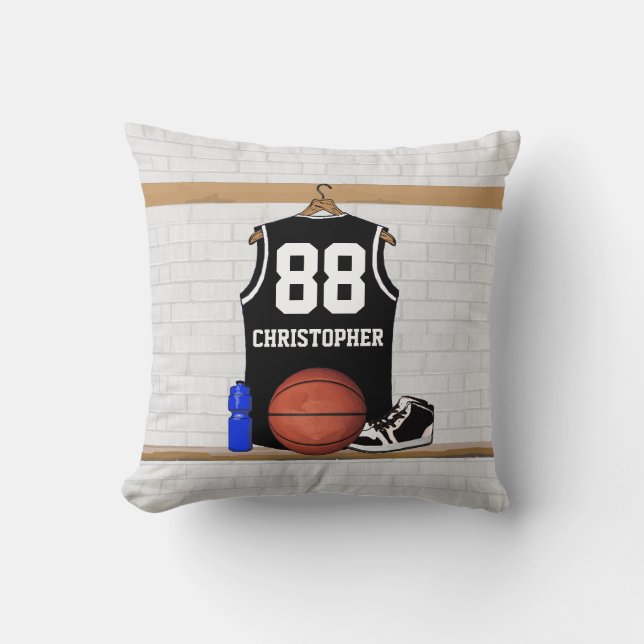 Almofada Jérsei preto e branco personalizado do basquetebol (Frente)