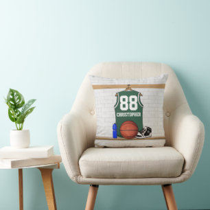 Almofada Jérsei verde e branco personalizado do basquetebo