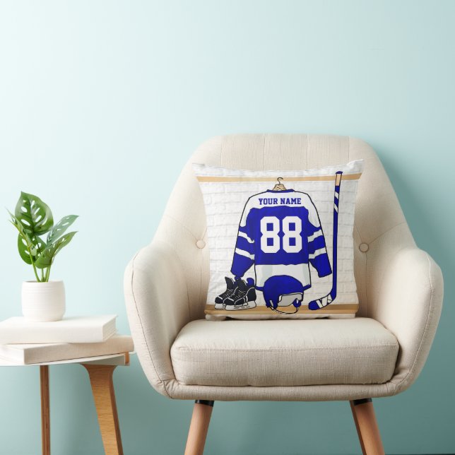 Almofada Jersey de Hóquei em Gelo Branco e Azul Personaliza (Cadeira)
