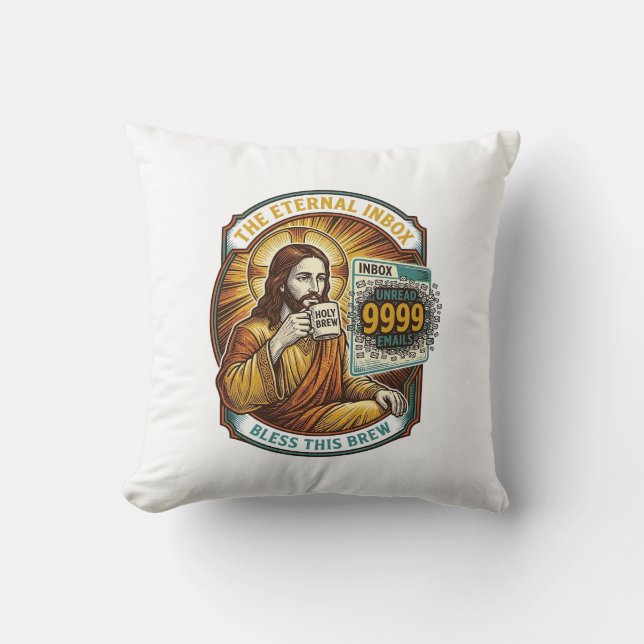 Almofada Jesus 9999 E-mails Não Lidos Caixa de Entrada Zero (Frente)
