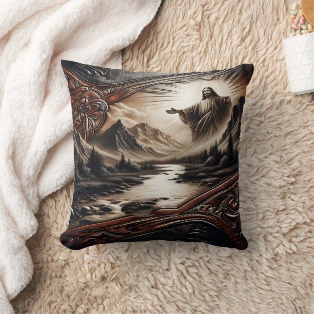 Almofada Jesus abençoando a natureza na paisagem serena (Cobertor)