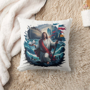 Almofada Jesus acalmando a tempestade perto de um navio exc