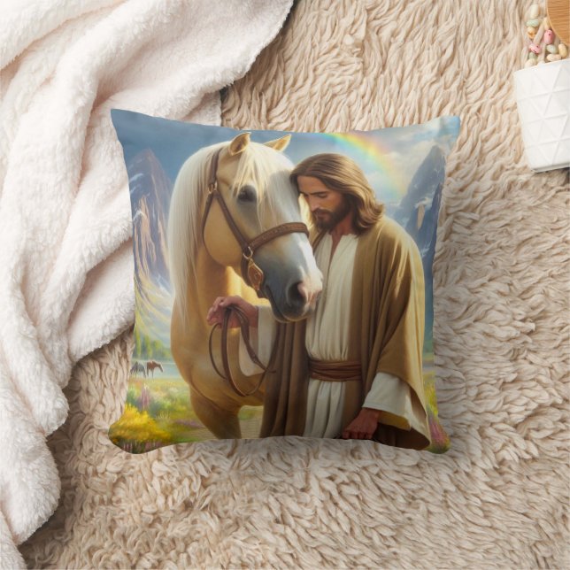 Almofada Jesus com Cavalo de Palomino na Paisagem Cênica (Cobertor)