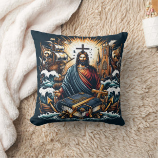 Almofada Jesus com um livro sagrado em mares tempestuosos