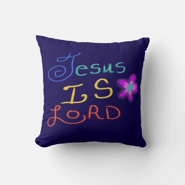 Almofada Jesus é SENHOR com Flor Rosa (Frente)