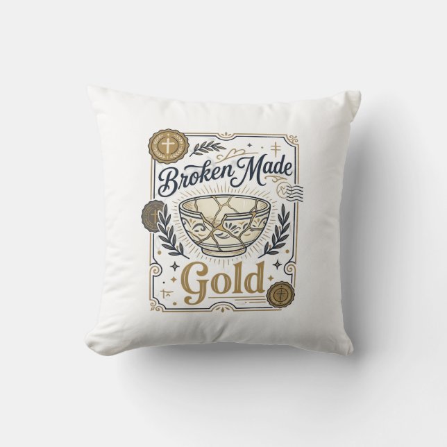 Almofada Jesus Kintsugi Ouro Feito Quebrado Cerâmica Quebra (Frente)