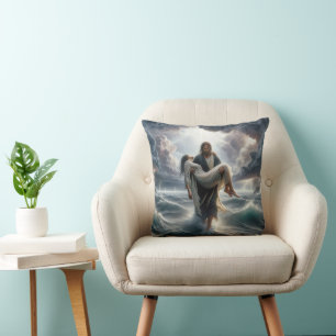 Almofada Jesus salvando uma jovem mulher em uma tempestade