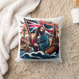 Almofada Jesus tem uma bandeira em meio a águas turbulentas