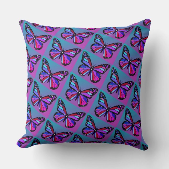 Almofada Jewel Butterflies in Purple and Blue Pattern (Frente)
