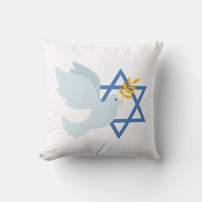 Almofada Jewish Peace Dove and Star of David Throw Pillow  (Frente)
