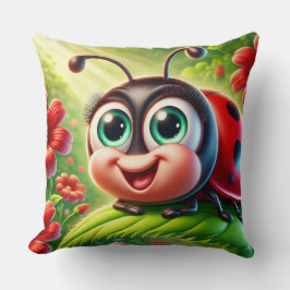 Almofada Joaninha de Desenho Animado Adorável em um Jardim