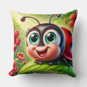 Almofada Joaninha de desenho animado adorável em um jardim