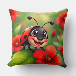 Almofada Joaninha de Desenho Animado Sorridente Sentada num