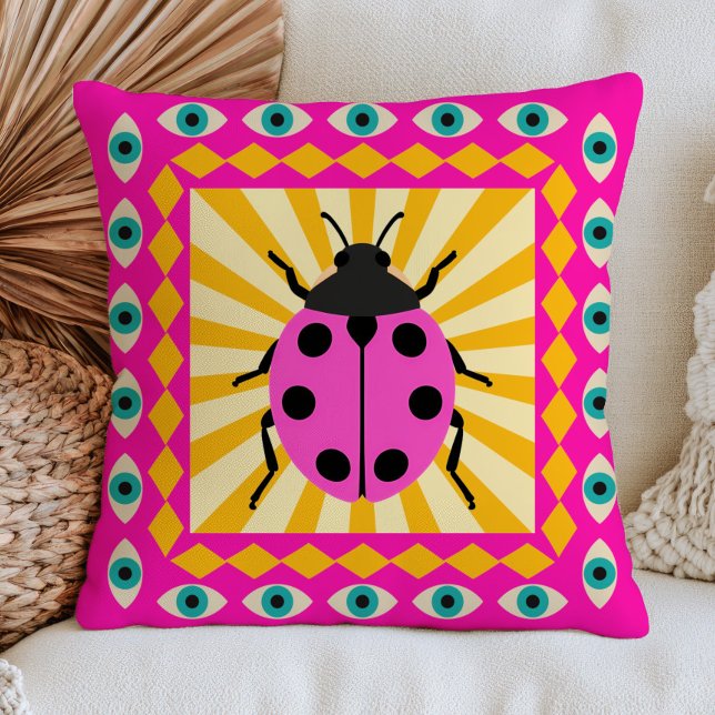 Almofada Joaninha em Raios de Sol Retro Olhos Maus Funky Do (Criador carregado)