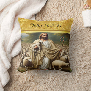 Almofada João 10:7 Bom Pastor Design Dourado