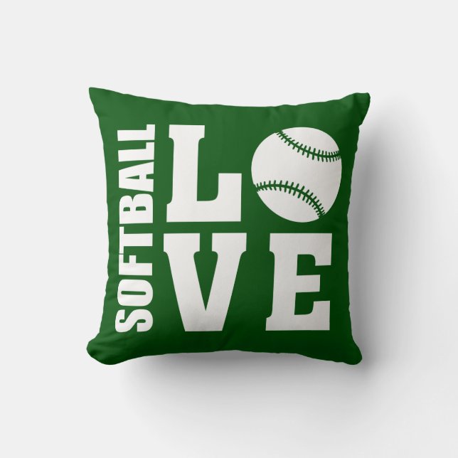 Almofada Jogadores De Softball, Softball De Amor, Verde (Frente)