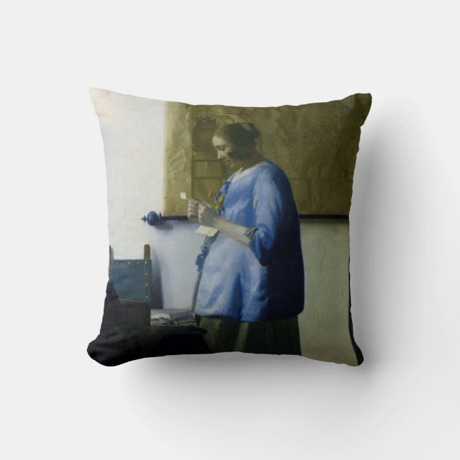 Almofada Johannes Vermeer - Mulher a azul lendo uma letra (Frente)