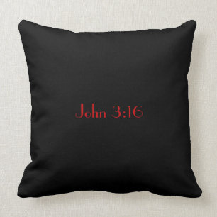 Almofada John 3:16, Texto Vermelho sobre fundo preto
